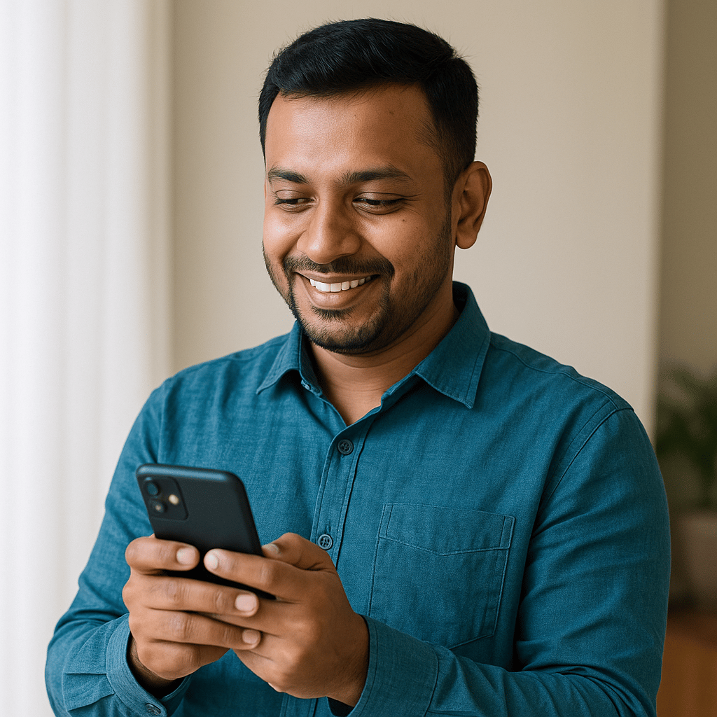 Smiling Man with Smartphone 1